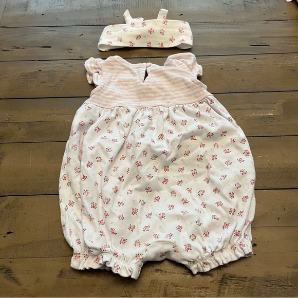 6-12M Gap pink stripe floral romper with matching headband - Picture 3 of 5